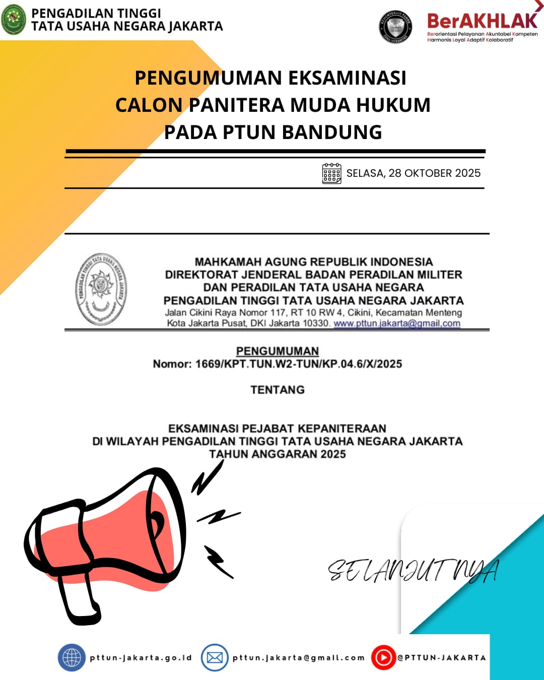PENGUMUMAN EKSAMINASI CALON PANITERA MUDA HUKUM PADA PTUN BANDUNG